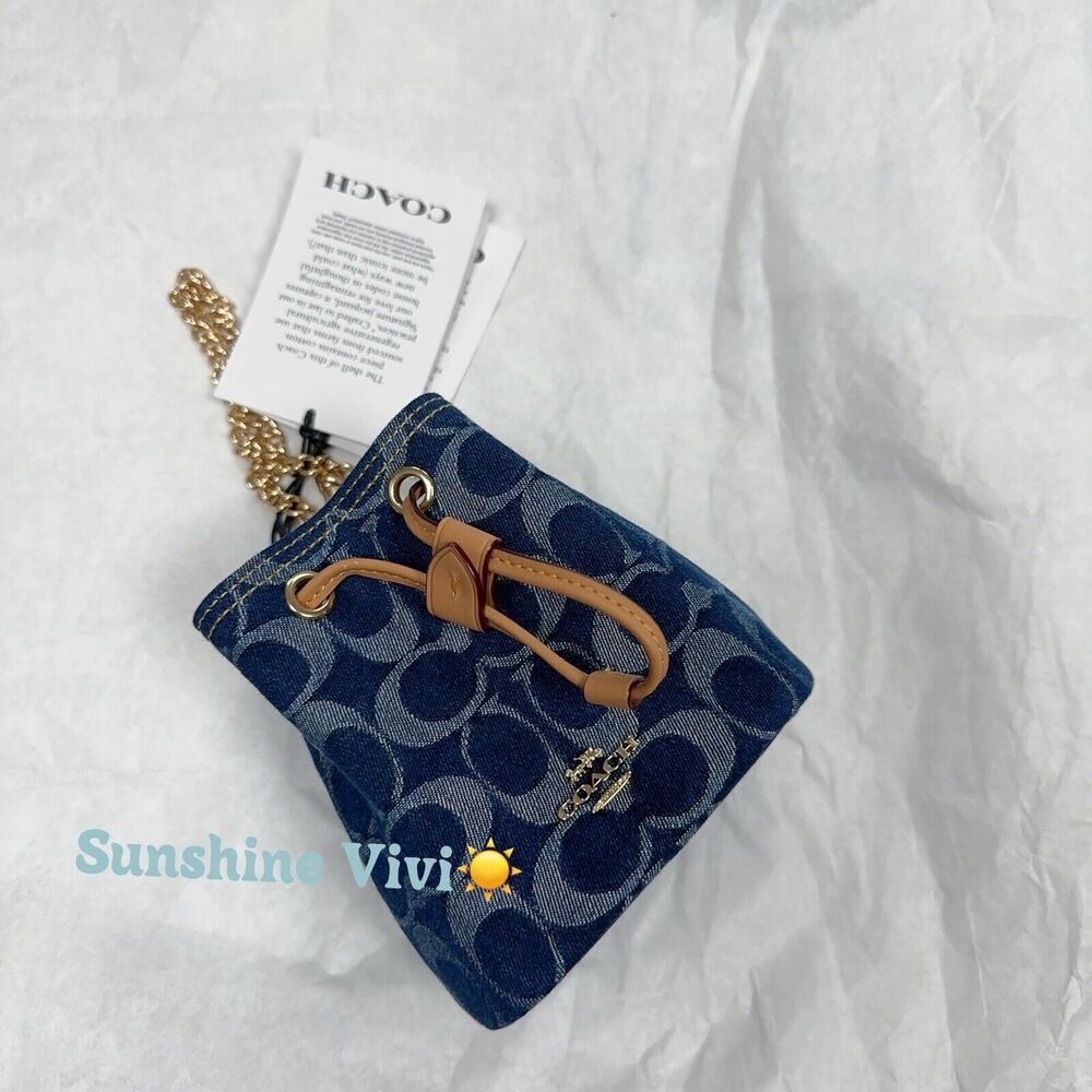 NEW Limited Coach Drawstring Wristlet In Signature Denim CZ031